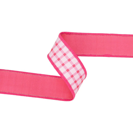 White ribbon with coral gridlines and coral backing, 1 1/2" wired dupioni, versatile for floral arrangements