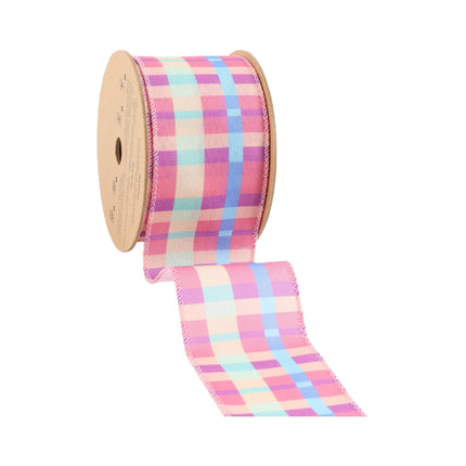 Pink Plaid Pattern Ribbon 2 1/2 Wired Ribbon | Pink/Yellow/Blue/Green Bright Plaid | 10 Yard ...