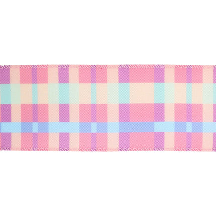 Pink Plaid Pattern Ribbon 2 1/2 Wired Ribbon | Pink/Yellow/Blue/Green Bright Plaid | 10 Yard ...