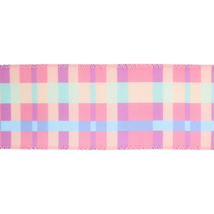 2 1/2 Wired Ribbon | Pink/Yellow/Blue/Green Bright Plaid | 10 Yard Roll LaRibbons and Crafts