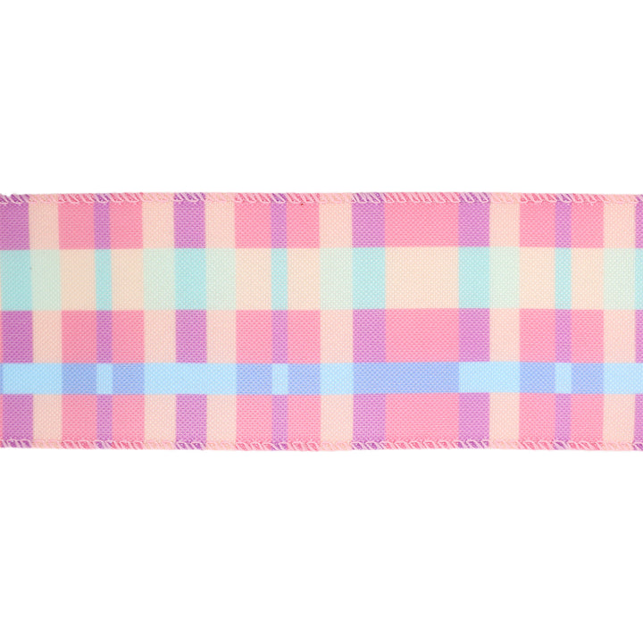 2 1/2 Wired Ribbon | Pink/Yellow/Blue/Green Bright Plaid | 10 Yard Roll