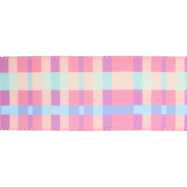 2 1/2 Wired Ribbon | Pink/Yellow/Blue/Green Bright Plaid | 10 Yard Roll