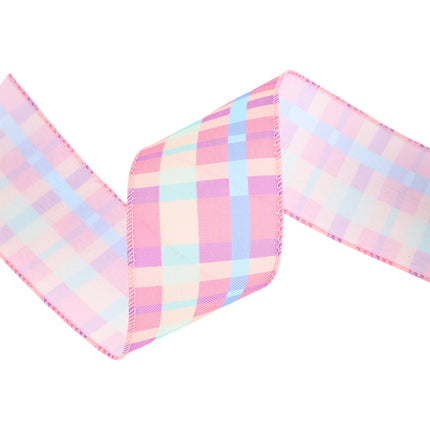 2 1/2 Wired Ribbon | Pink/Yellow/Blue/Green Bright Plaid | 10 Yard Roll LaRibbons and Crafts