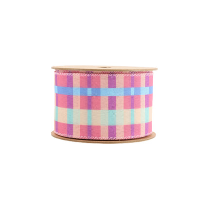 2 1/2 Wired Ribbon | Pink/Yellow/Blue/Green Bright Plaid | 10 Yard Roll LaRibbons and Crafts