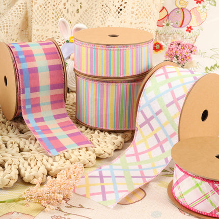 2 1/2 Wired Ribbon | Pink/Yellow/Blue/Green Bright Plaid | 10 Yard Roll LaRibbons and Crafts
