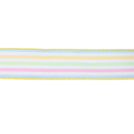 Wired Ribbon | White w/ Pastel Stripe | 10 Yard Roll LaRibbons and Crafts