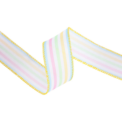 Wired Ribbon | White w/ Pastel Stripe | 10 Yard Roll LaRibbons and Crafts