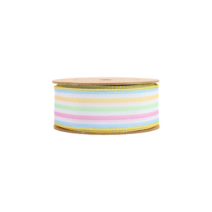 Wired Ribbon | White w/ Pastel Stripe | 10 Yard Roll LaRibbons and Crafts
