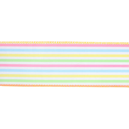 Wired Ribbon | White w/ Pastel Stripe | 10 Yard Roll LaRibbons and Crafts