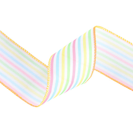 Wired Ribbon | White w/ Pastel Stripe | 10 Yard Roll LaRibbons and Crafts