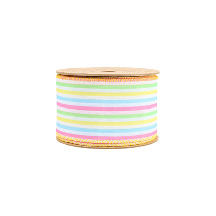 Wired Ribbon | White w/ Pastel Stripe | 10 Yard Roll LaRibbons and Crafts