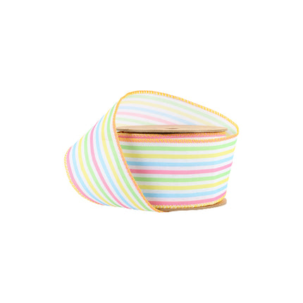 Wired Ribbon | White w/ Pastel Stripe | 10 Yard Roll LaRibbons and Crafts