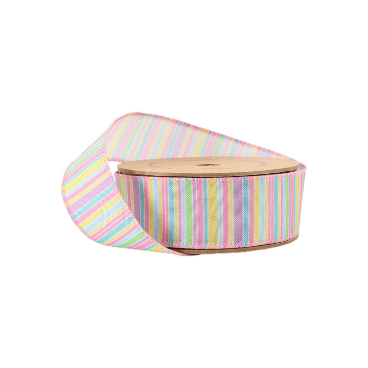 Wired Ribbon | Pastel Horizontal Stripe | 10 Yard Roll