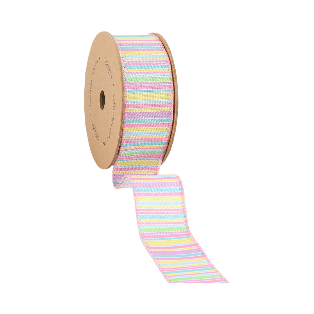 Wired Ribbon | Pastel Horizontal Stripe | 10 Yard Roll