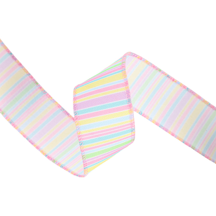 Wired Ribbon | Pastel Horizontal Stripe | 10 Yard Roll