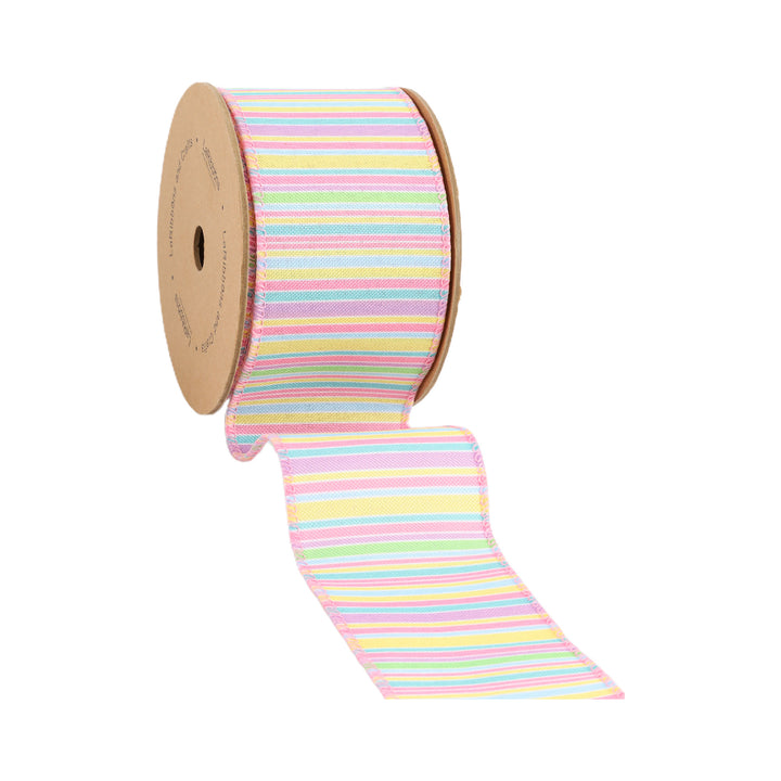 Wired Ribbon | Pastel Horizontal Stripe | 10 Yard Roll