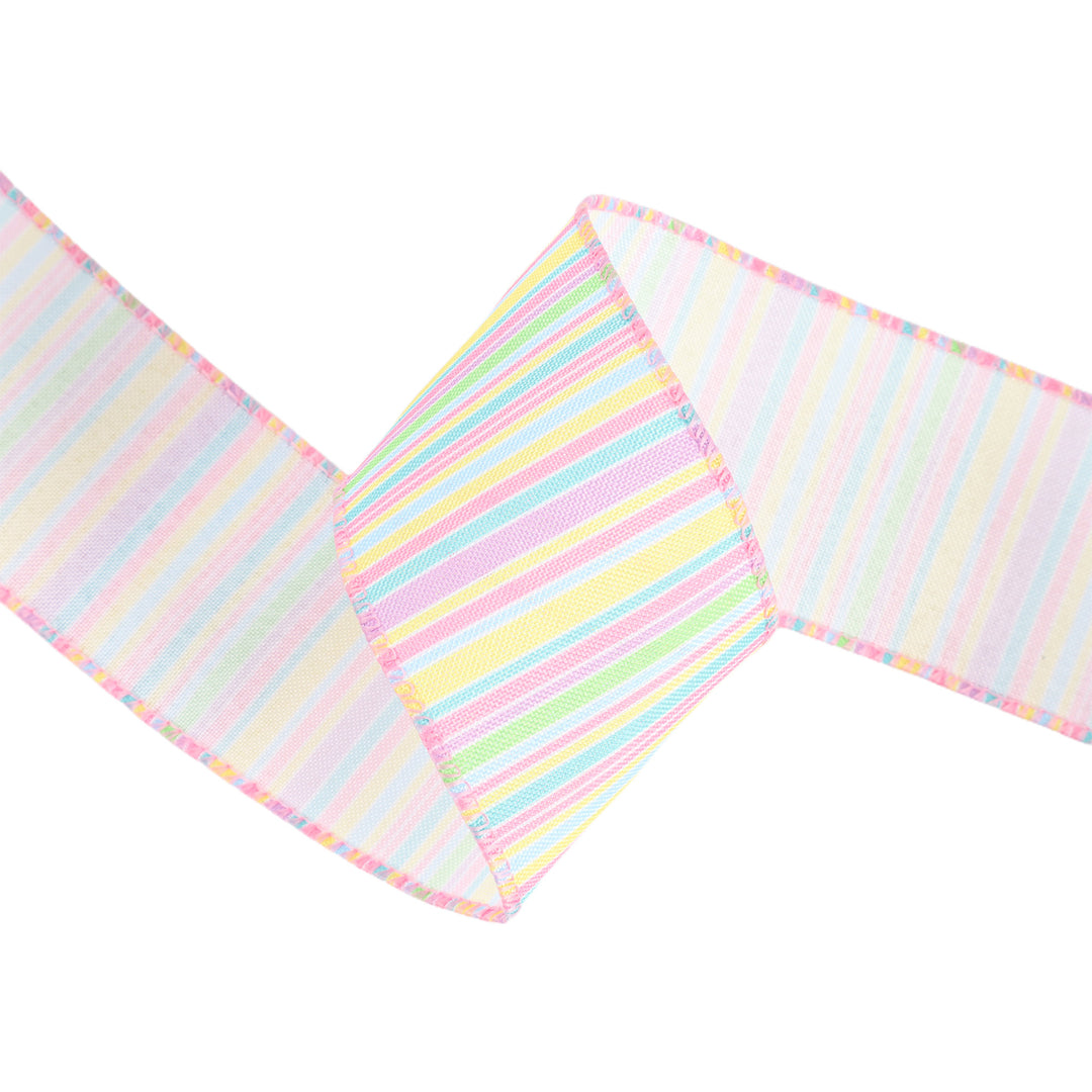 Wired Ribbon | Pastel Horizontal Stripe | 10 Yard Roll