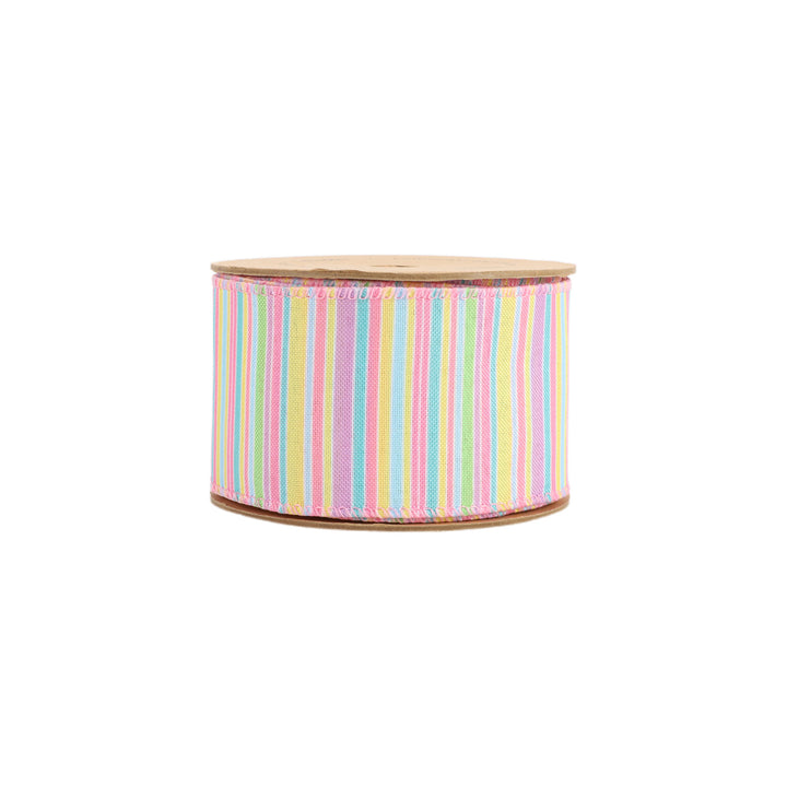 Wired Ribbon | Pastel Horizontal Stripe | 10 Yard Roll