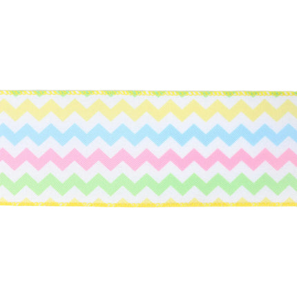 2 1/2" Wired Ribbon | White w/ Bright Ric Rac Green/Pink/Blue/Yellow | 10 Yard Roll