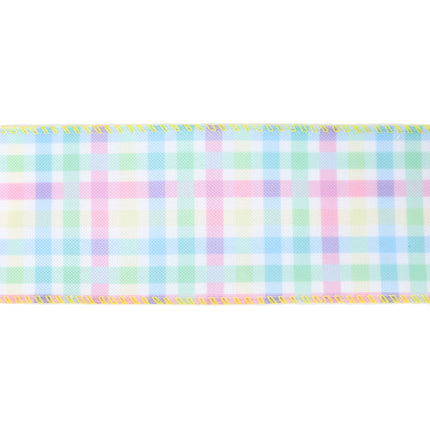 2 1/2" Wired Ribbon | White w/ Bright Plaid Green/Blue/Yellow/Pink | 10 Yard Roll LaRibbons and Crafts
