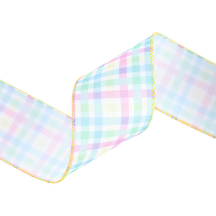 2 1/2" Wired Ribbon | White w/ Bright Plaid Green/Blue/Yellow/Pink | 10 Yard Roll LaRibbons and Crafts