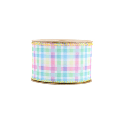 2 1/2" Wired Ribbon | White w/ Bright Plaid Green/Blue/Yellow/Pink | 10 Yard Roll LaRibbons and Crafts