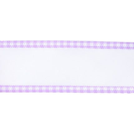 2 1/2" Wired Ribbon | White w/ Purple Gingham Edging | 10 Yard Roll LaRibbons and Crafts