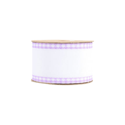 2 1/2" Wired Ribbon | White w/ Purple Gingham Edging | 10 Yard Roll LaRibbons and Crafts