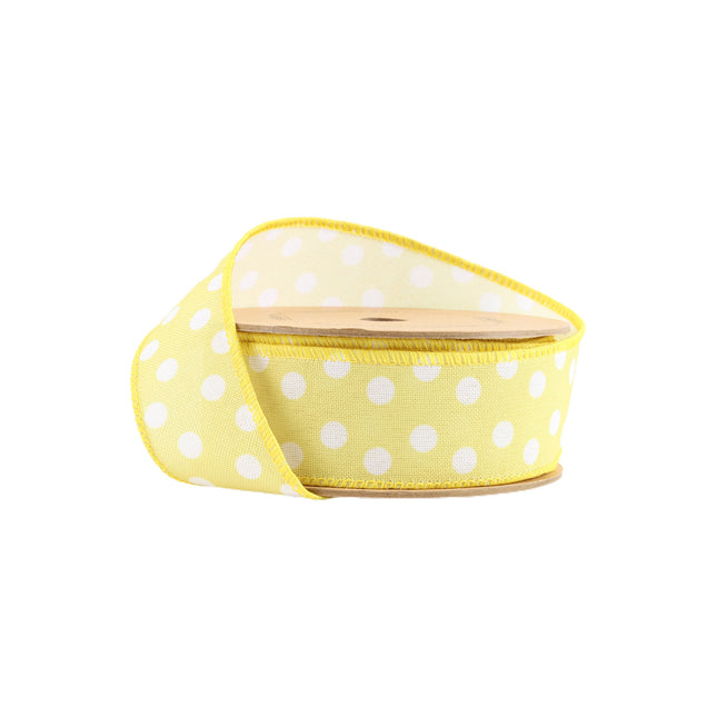1 1/2" Wired Ribbon | Yellow w/ White Polka Dots | 10 Yard Roll LaRibbons and Crafts