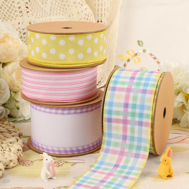1 1/2" Wired Ribbon | Yellow w/ White Polka Dots | 10 Yard Roll LaRibbons and Crafts