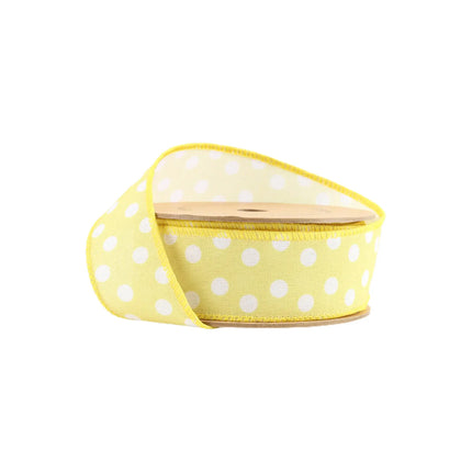 1 1/2" Wired Ribbon | Yellow w/ White Polka Dots | 10 Yard Roll LaRibbons and Crafts