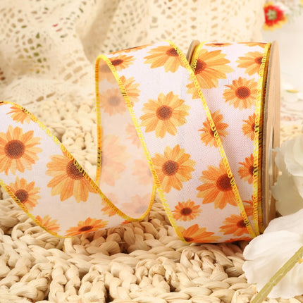 1 1/2" Wired Ribbon | White w/ Yellow Sunflowers | 10 Yard Roll LaRibbons and Crafts