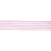 1 1/2" Wired Ribbon | White w/ Pink Ticking Stripes | 10 Yard Roll