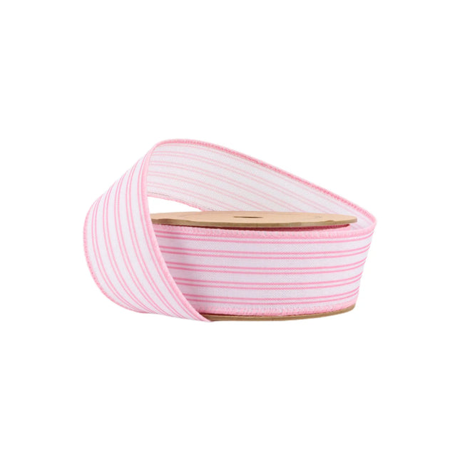 1 1/2" Wired Ribbon | White w/ Pink Ticking Stripes | 10 Yard Roll LaRibbons and Crafts