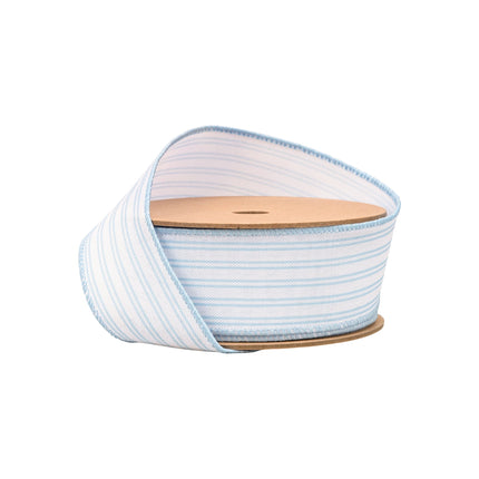 1 1/2" Wired Ribbon | Light Blue Ticking Stripe | 10 Yard Roll LaRibbons and Crafts