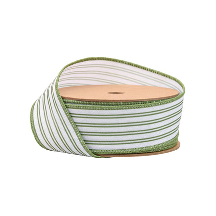 1 1/2" Wired Ribbon | Green Ticking Stripe | 10 Yard Roll LaRibbons and Crafts