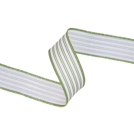 1 1/2" Wired Ribbon | Green Ticking Stripe | 10 Yard Roll LaRibbons and Crafts