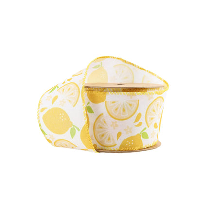 2 1/2" Wired Ribbon | Lemon Slice on White | 10 Yard Roll LaRibbons and Crafts