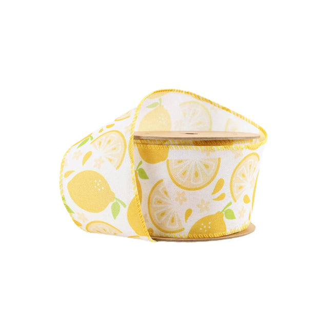 2 1/2" Wired Ribbon | Lemon Slice on White | 10 Yard Roll LaRibbons and Crafts