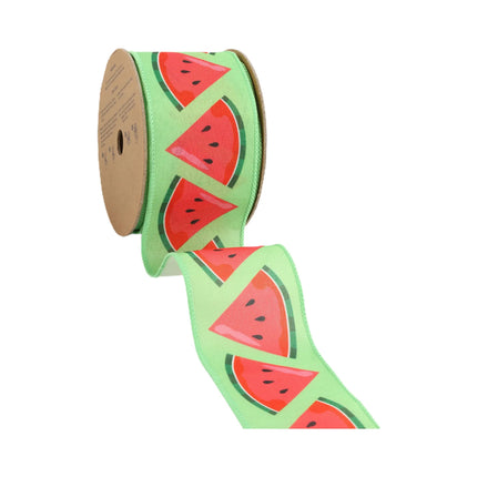 2 1/2" Wired Ribbon | Watermelon Slice on Green | 10 Yard Roll LaRibbons and Crafts
