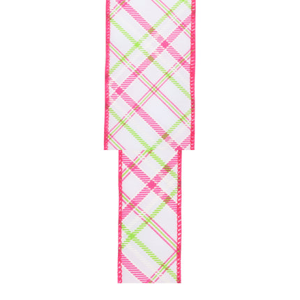 Wired Ribbon | White w/ Pastel Pink and Green Bias Plaid | 10 Yard Roll LaRibbons and Crafts