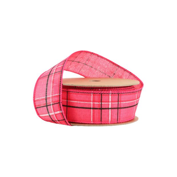 Wired Ribbon | Hot Pink/Spring Plaid | 10 Yard Roll