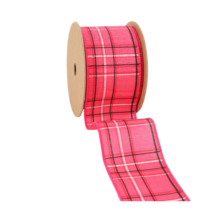 2 1/2" Wired Ribbon | Hot Pink/Spring Plaid | 10 Yard Roll