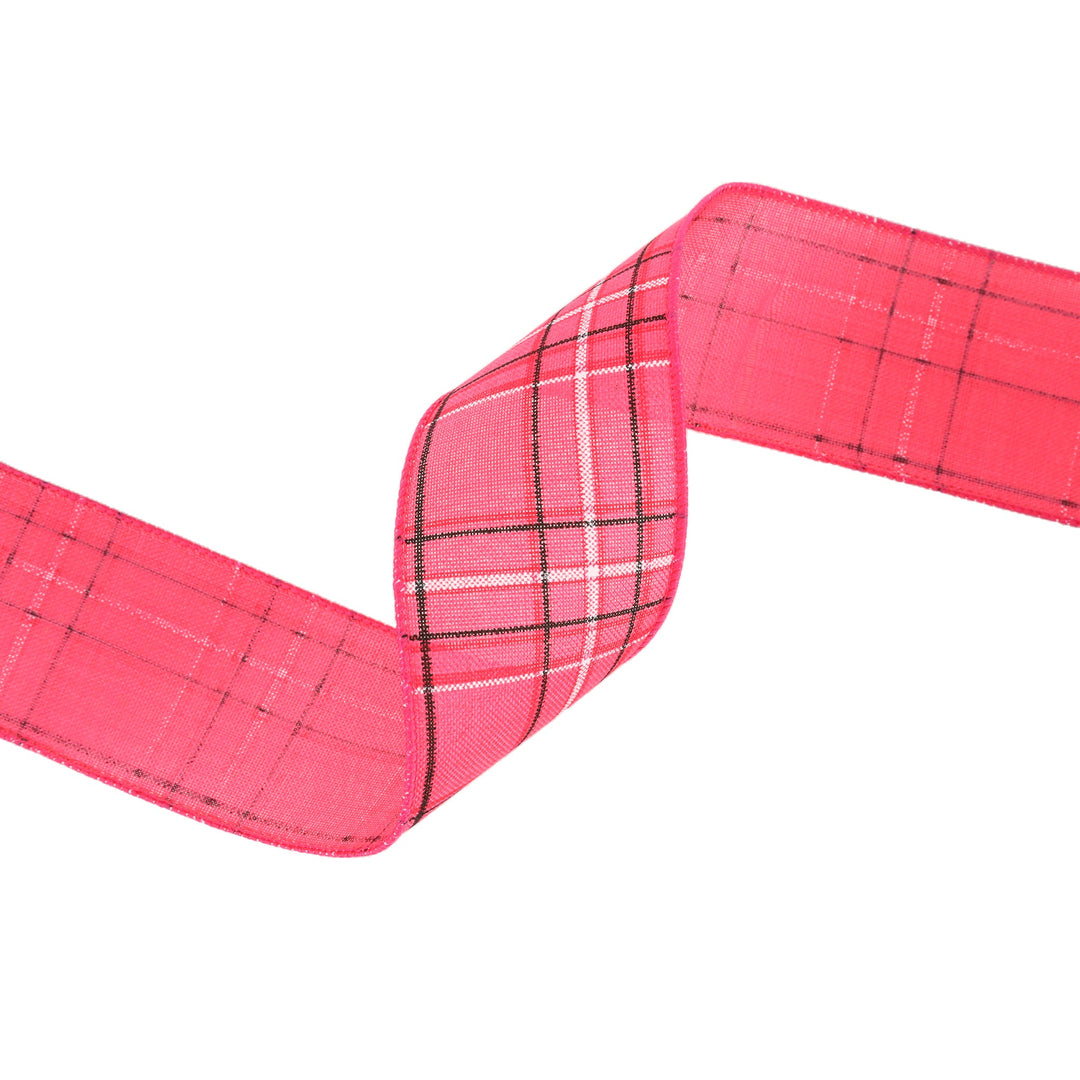 2 1/2" Wired Ribbon | Hot Pink/Spring Plaid | 10 Yard Roll