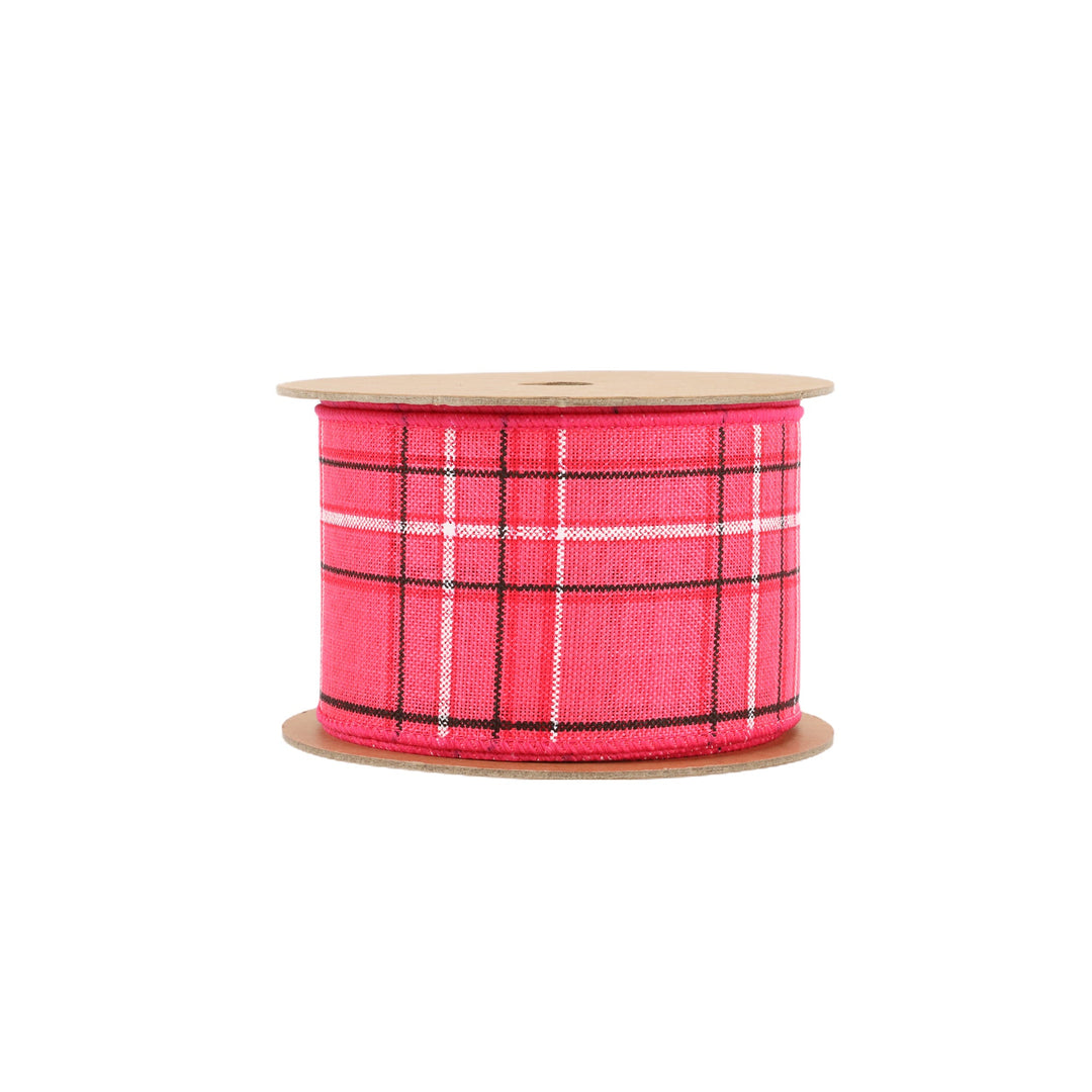 2 1/2" Wired Ribbon | Hot Pink/Spring Plaid | 10 Yard Roll