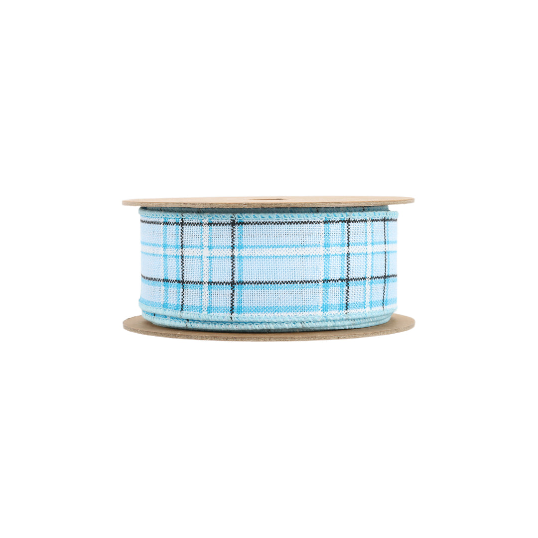 1 1/2" Wired Ribbon | Blue/Spring Plaid | 10 Yard Roll