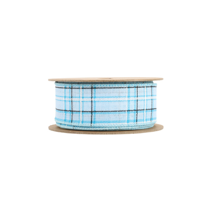 1 1/2" Wired Ribbon | Blue/Spring Plaid | 10 Yard Roll