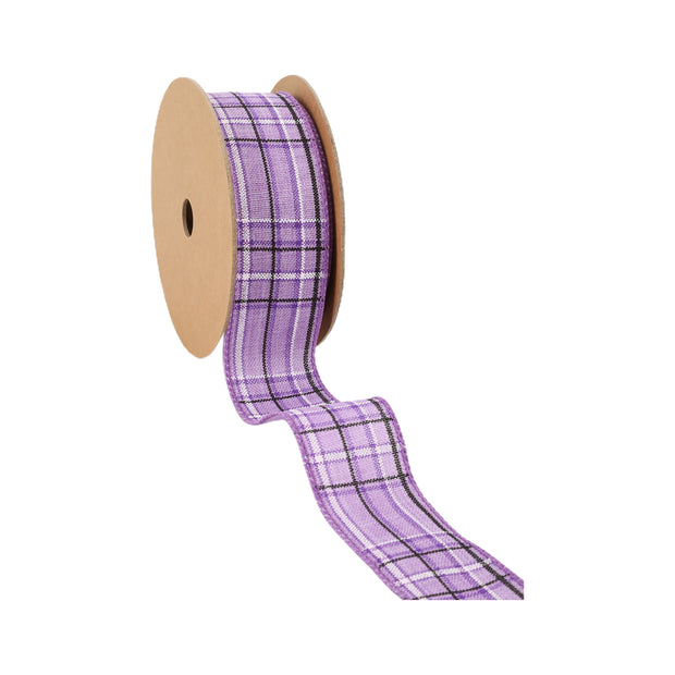 Wired Ribbon | Purple/Spring Plaid | 10 Yard Roll