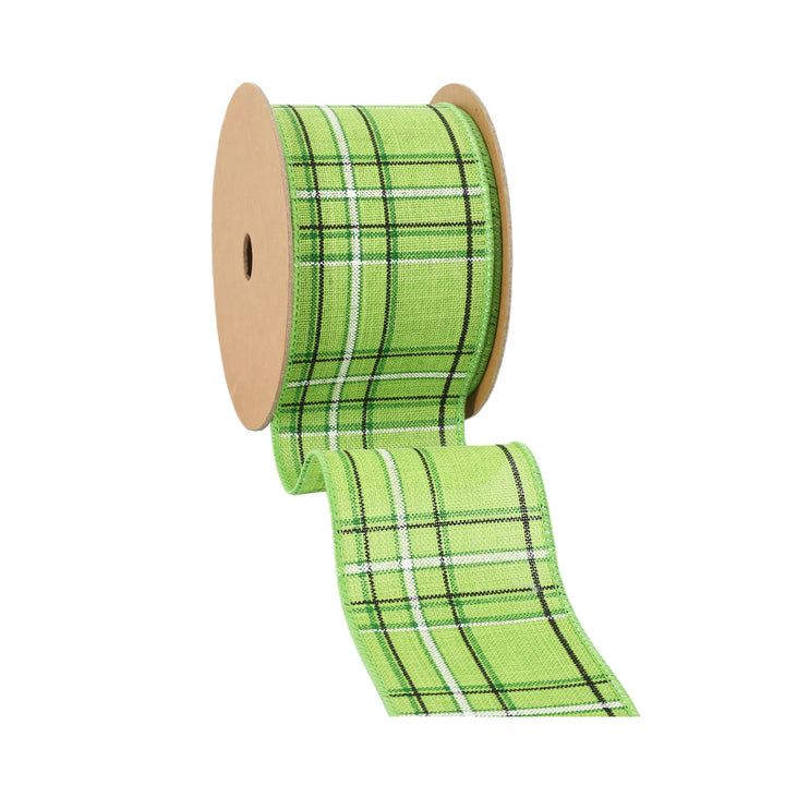 2 1/2" Wired Ribbon | Green/Spring Plaid | 10 Yard Roll