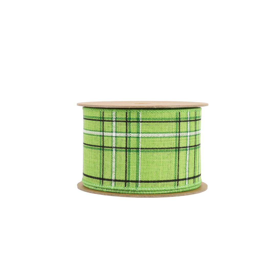 2 1/2" Wired Ribbon | Green/Spring Plaid | 10 Yard Roll